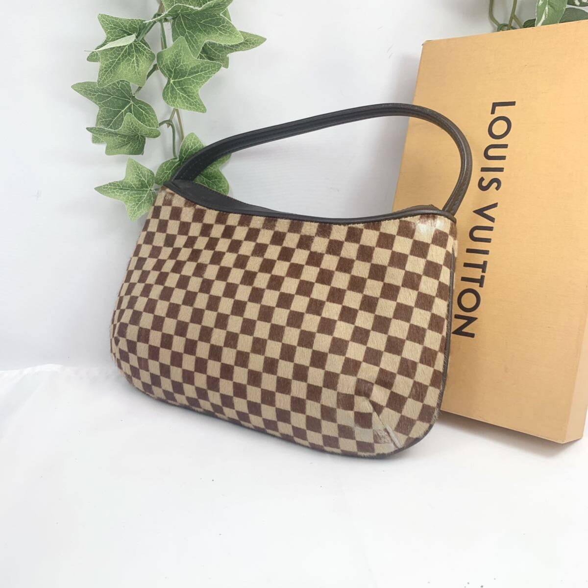 y190 1円 LOUIS VUITTON ルイヴィトン ダミエ ハラコ ソバージュ タイガー M92132 ポーチ ショルダー ハンドバッグ モノグラム CE0071