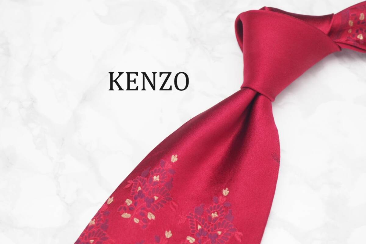 【美品】KENZO ケンゾー A-445 赤 RED イタリア製 ブランド ネクタイ 良品 古着 卸 USED オールド SILK