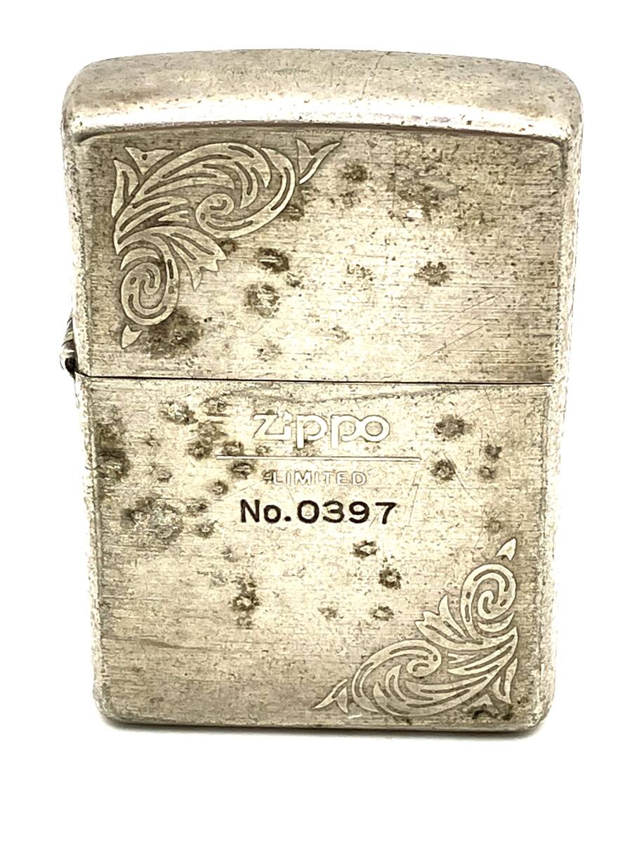 【9528】ZIPPO LIMITED ジッポ リミテッド № 0397 エイジング加工 シルバー系 唐草 火花〇 喫煙具 オイルライターアンティーク ジャンク品