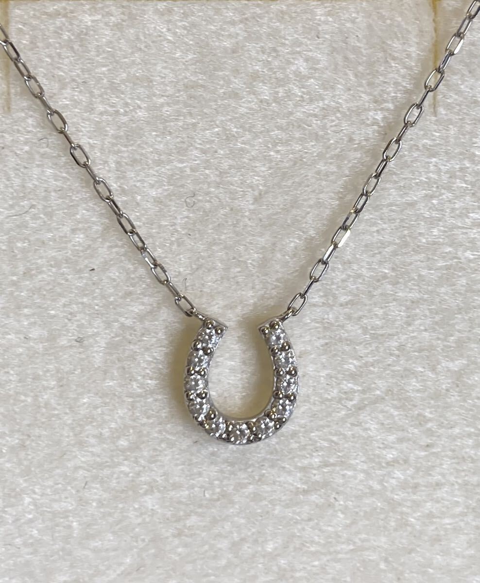 値下げ【美品】4℃ K10ホワイトゴールド ネックレス　馬蹄モチーフ 新品未使用】4℃ 馬蹄モチーフK10ホワイトゴールドネックレス