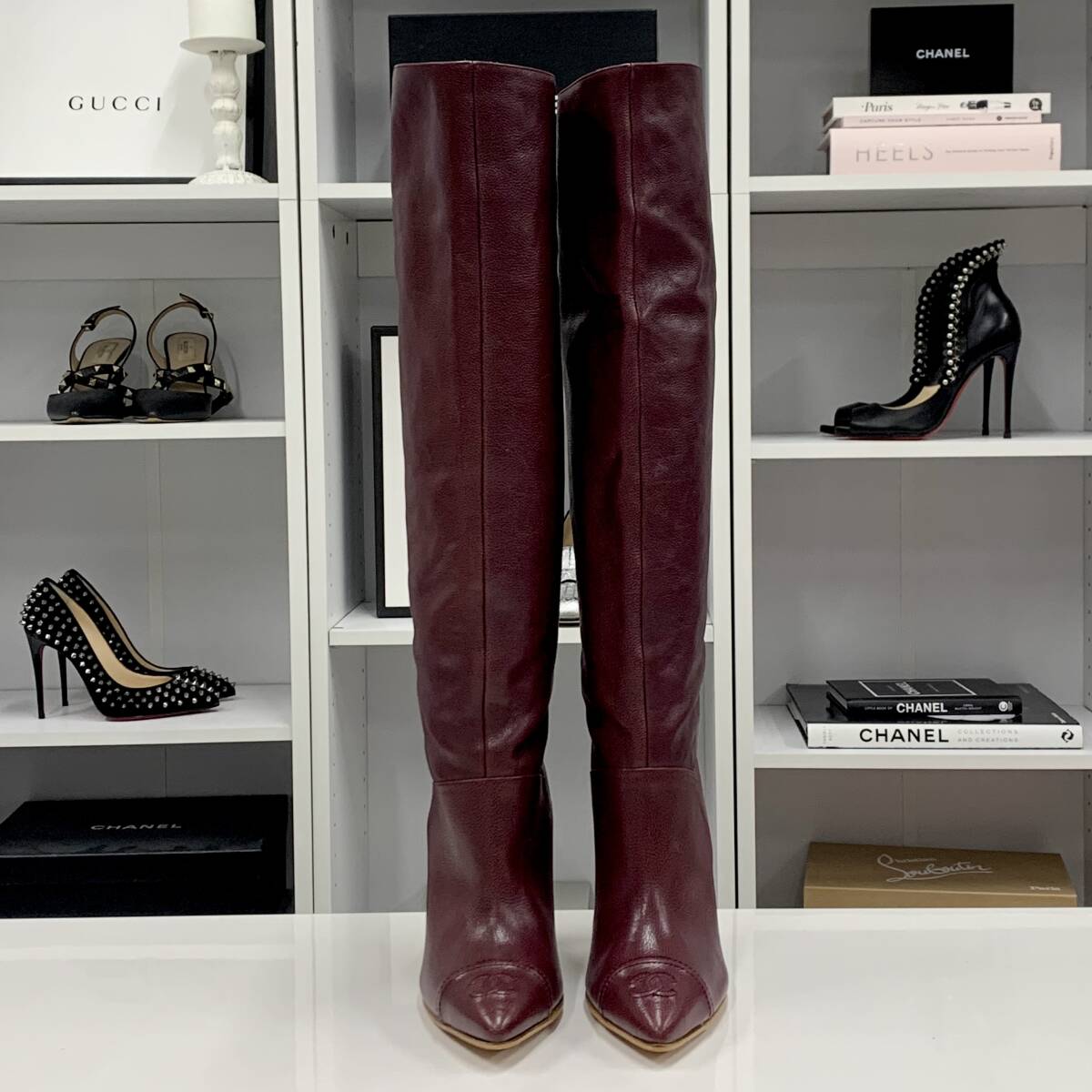 4884 シャネル レザー ココマーク ロングブーツ ネイビー ブラック 4884 シャネル レザー ココマーク ロングブーツ ネイビー ブラック