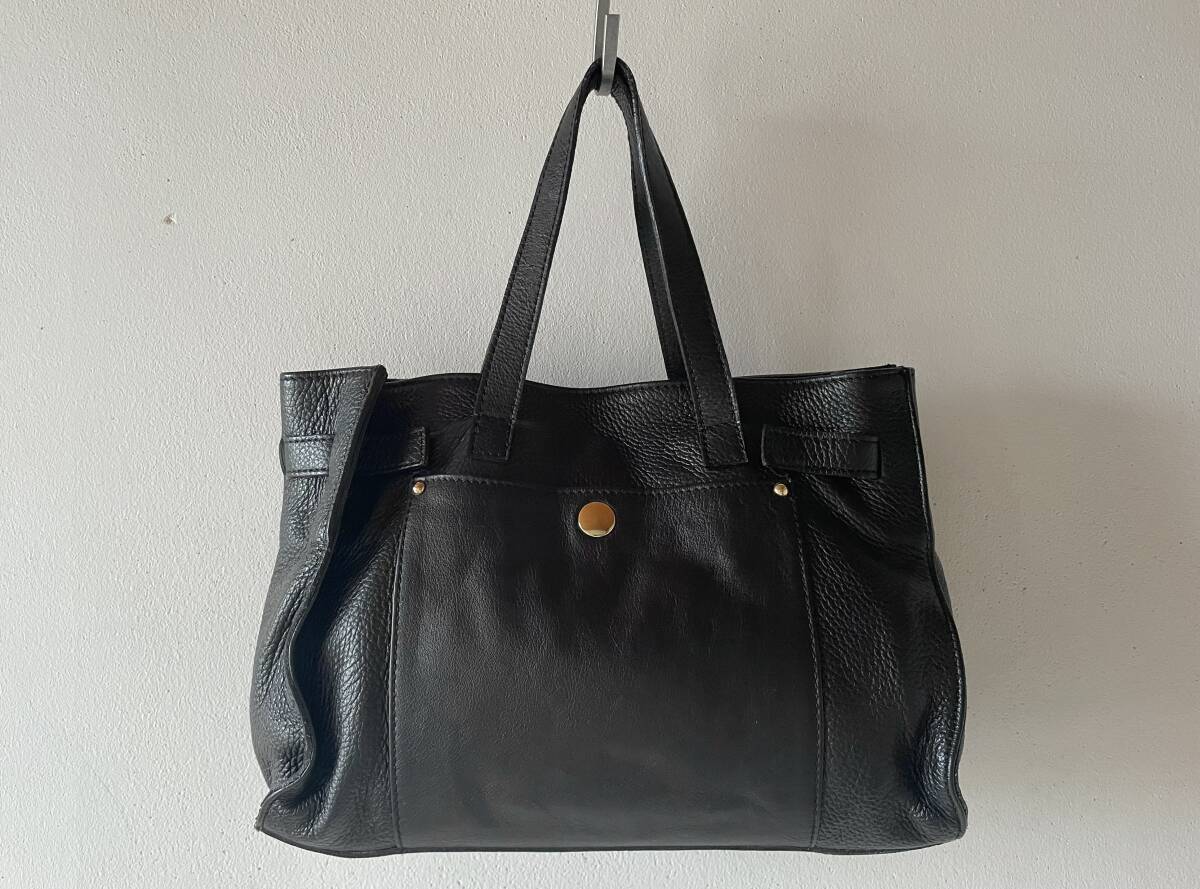 美品◎イタリア製　POPCORN MILANO ポップコーンミラノ　レザーハンドバッグ　黒バッグ_画像1