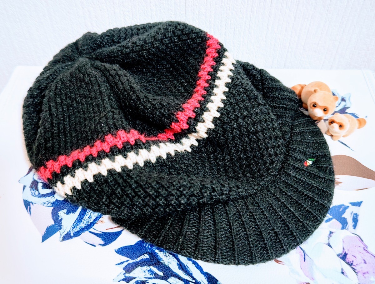 即決 昭和レトロ Arnold Palmer 可愛い 傘 刺繍 ニット帽 アーノルドパーマー 毛纟 帽子 ブラック 黒 BLACK 赤 レッド RED 検: ハンチング