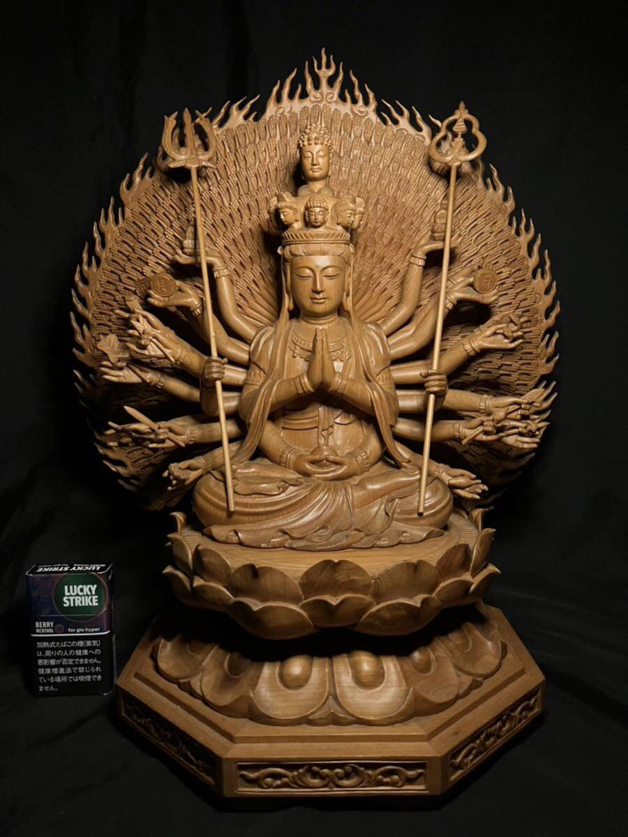 大型 美品【千手観音菩薩 仏像】仏具 仏 佛 寺院 寺 観音 観世音 菩薩 如来 密教 仏教 本尊 木彫 僧侶 法衣 袈裟 僧侶 内陣 秘仏 仏画 千限