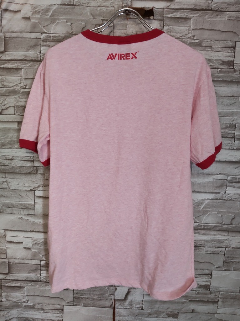 men's H440 PX AVIREX アヴィレックス USNA 染み込みプリント 半袖リンガーTシャツ L 霜降りレッド