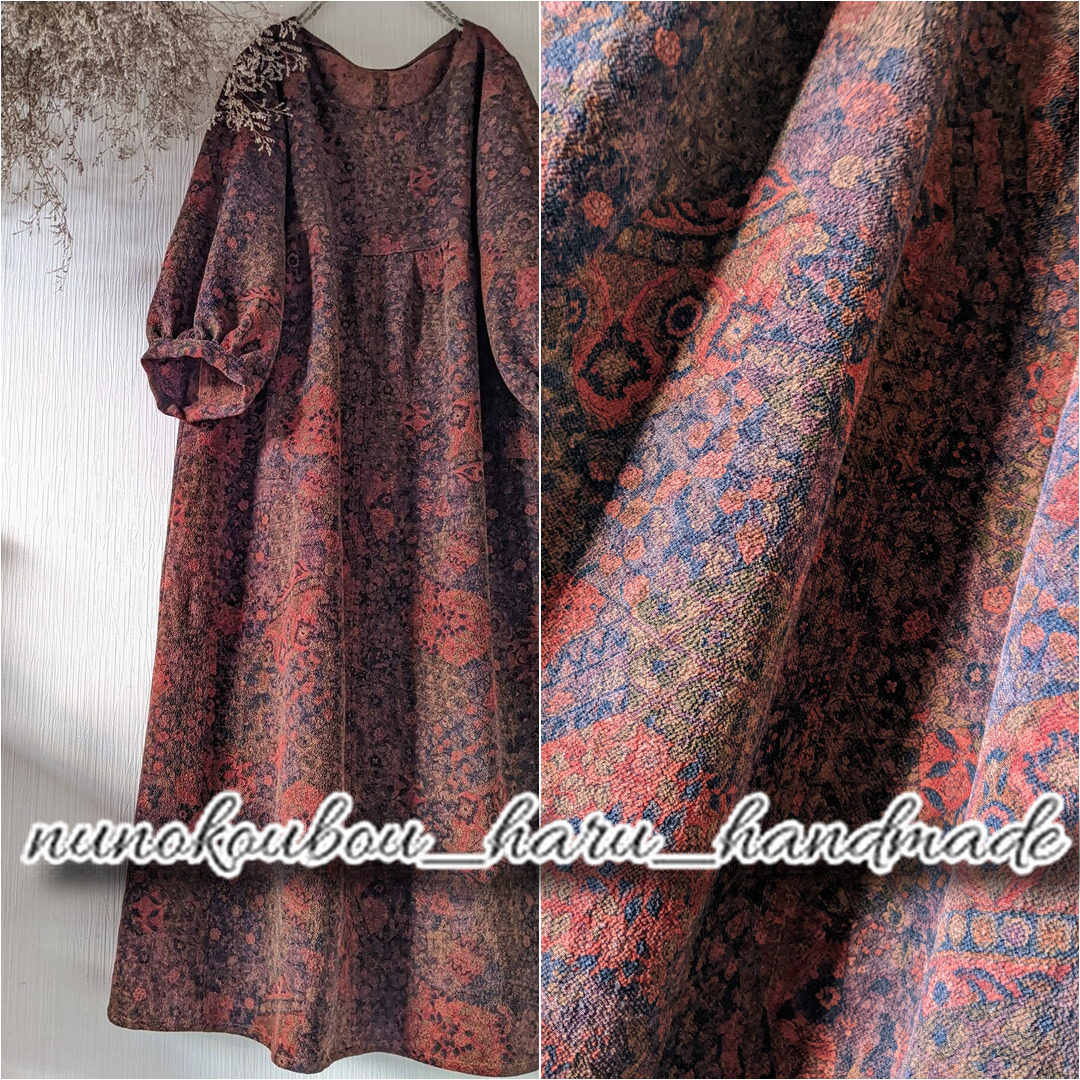 布香紡haru_handmade着物リメイク ちりめん小紋から更紗柄A