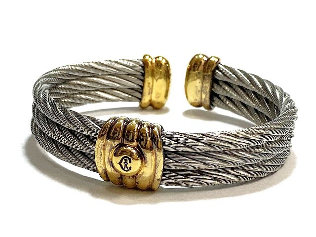 1円～ 中古 PHILIPPE CHARRIOL フィリップシャリオール 3連ワイヤー バングル ブレスレット SS/GP コンビ シルバー/ゴールド アクセサリー