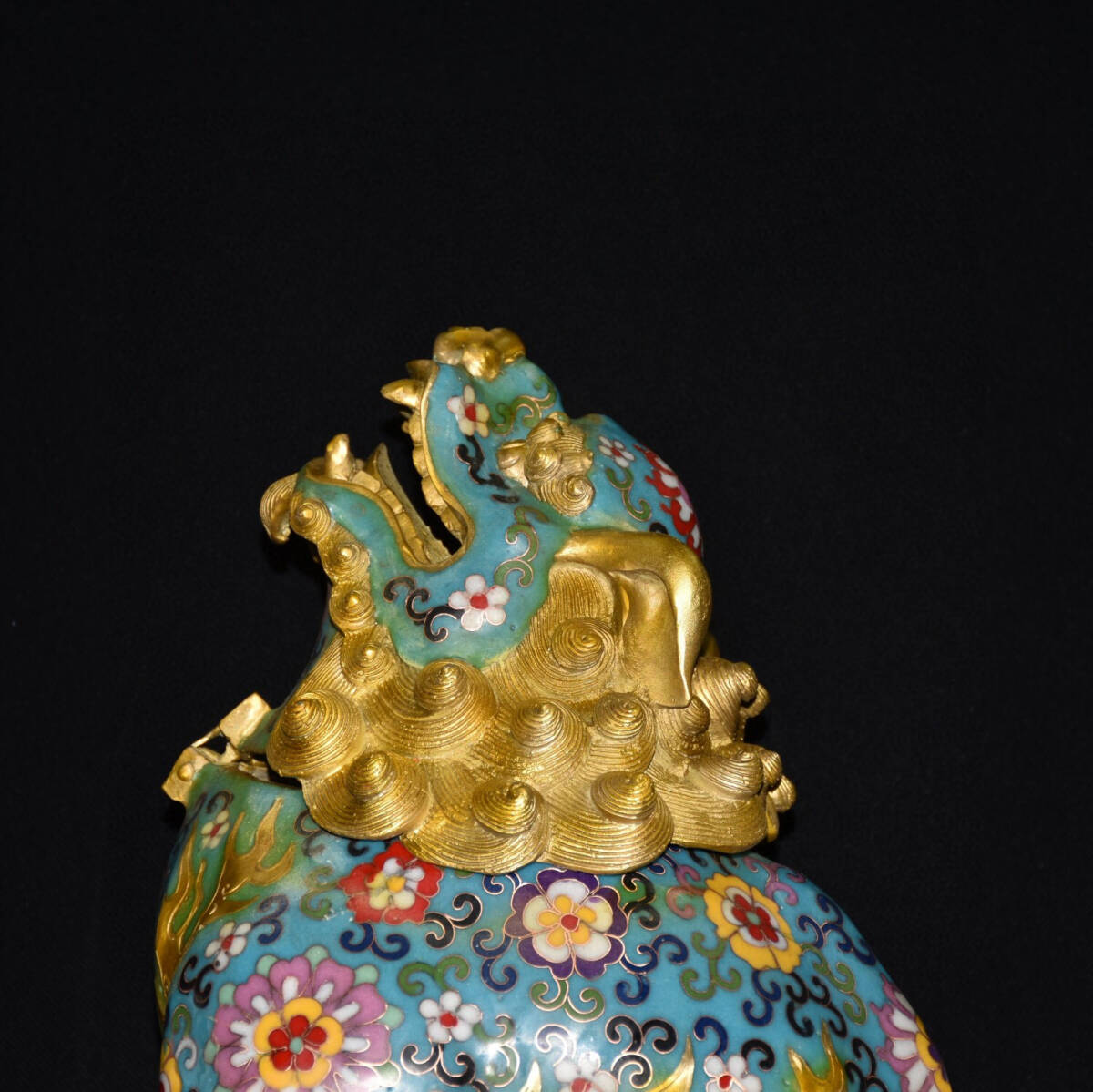 館蔵珍品 銅製 塗金 景泰藍 琺瑯彩 朝天吼獅子熏香炉』置物 賞物 館蔵珍品 銅製 塗金 景泰藍 琺瑯彩 朝天吼獅子熏香炉』置物 賞物
