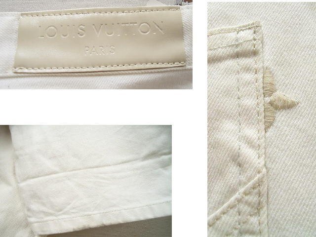 ◇即決[40]LOUIS VUITTON アーカイブ 08SS モノグラム 刺繍 ワイドストレート ホワイト デニム ルイヴィトン パンツ ARCHIVE■2844