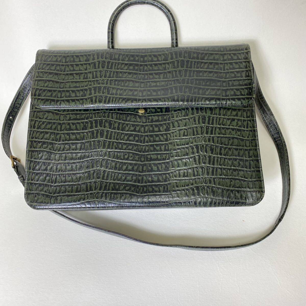 【KATHARINE HAMNETT】 キャサリン ハムネット クロコダイル エンボス レザー 2WAY ビジネス バッグ 斜め掛け