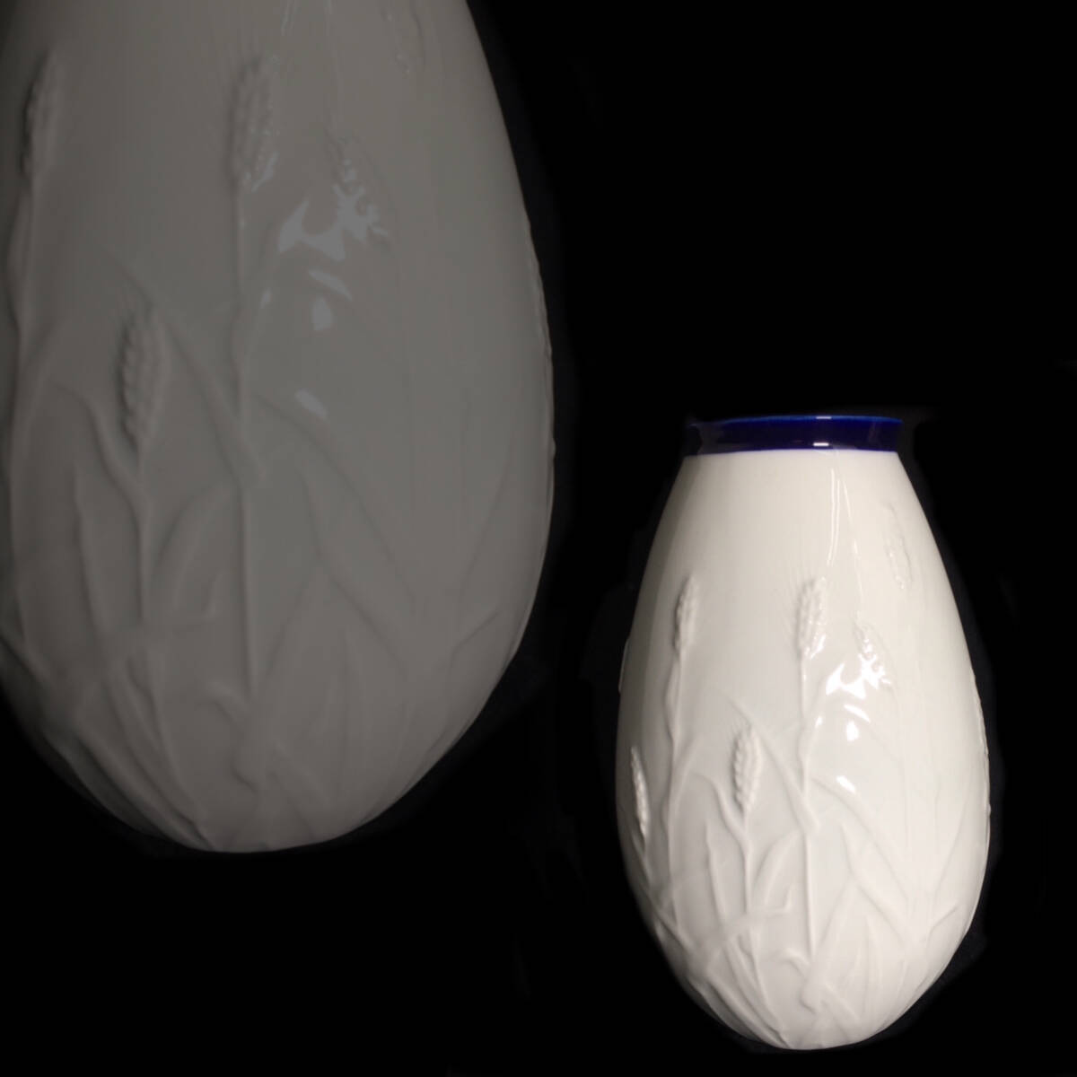 未使用美品 深川製磁花瓶 瑠璃牡丹ルリ金彩 特大飾り壺14号