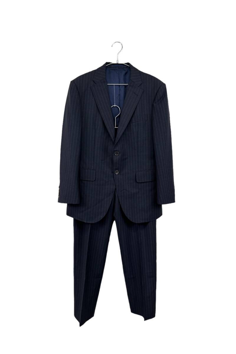 上質 モヘア混 dunhill ダンヒル セットアップ ストライプ ネイビー系 メンズ サイズ L程度 8 衣A
