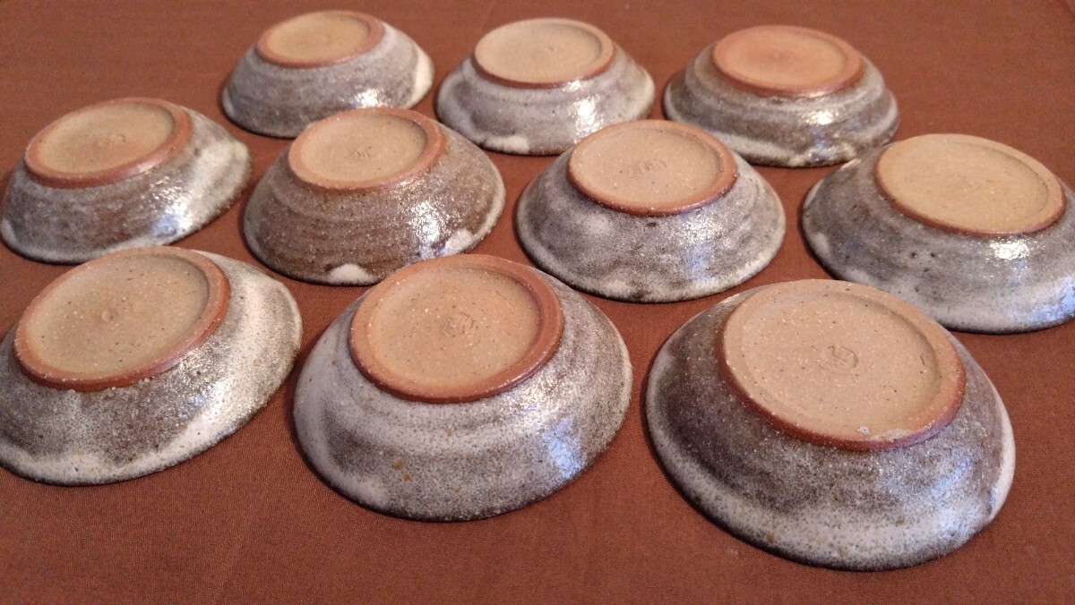 越前焼　古越前　豆皿　菓子皿　灰釉　藁灰釉　茶道具　蔵出し　１０客 越前焼 古越前 豆皿 菓子皿 灰釉 藁灰釉 茶道具 蔵出し 10客