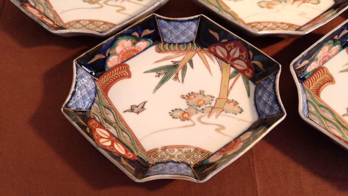 大聖寺伊万里　古伊万里　伊万里　色絵　金襴手　中皿　菓子皿　蔵出し　江戸期　２客 古伊万里 伊万里 葉皿 菓子皿 色絵 金襴手 茶道具 蔵出し 江戸期