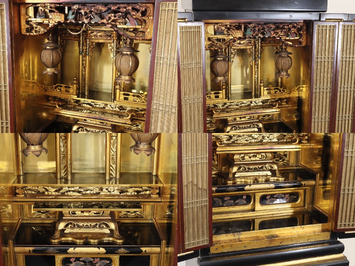 仏教美術 仏壇 彩色 精密彫刻 錺金具 前開 二重扉 厨子 高さ約120cm 仏教美術 仏壇 彩色 精密彫刻 錺金具 前開 二重扉 厨子 高さ約120cm