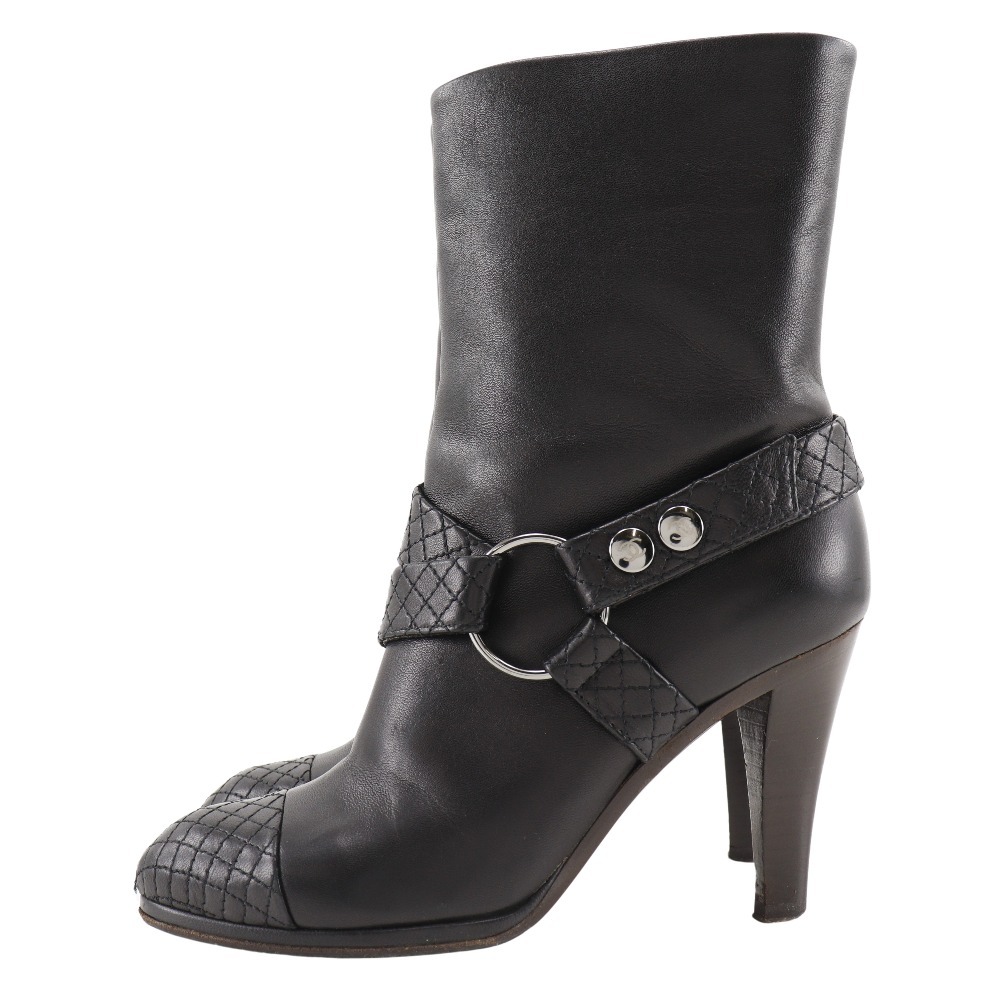 CHANEL シャネル ココマーク マトラッセ ブーツ レザー 黒 レディース【S180824934】中古