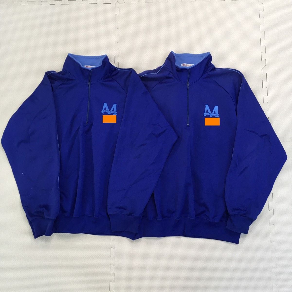 TJ-297＠ (中古) 校名不明 ジャージ (長袖)(L×2点)(刺繍あり)　青/体操着/体操服/運動着/部活/サークル/男女兼用/学生/中学校/高校/学生