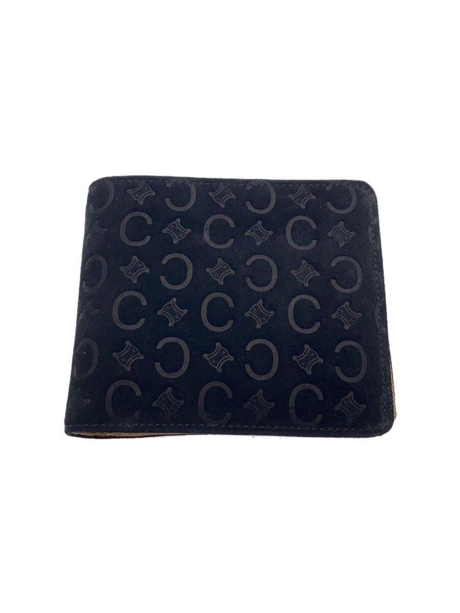 CELINE◇Cマカダム/トリオンフ/2つ折り財布/スウェード/BLK/総柄 CELINE◇Cマカダム/トリオンフ/2つ折り財布/スウェード/BLK/総柄