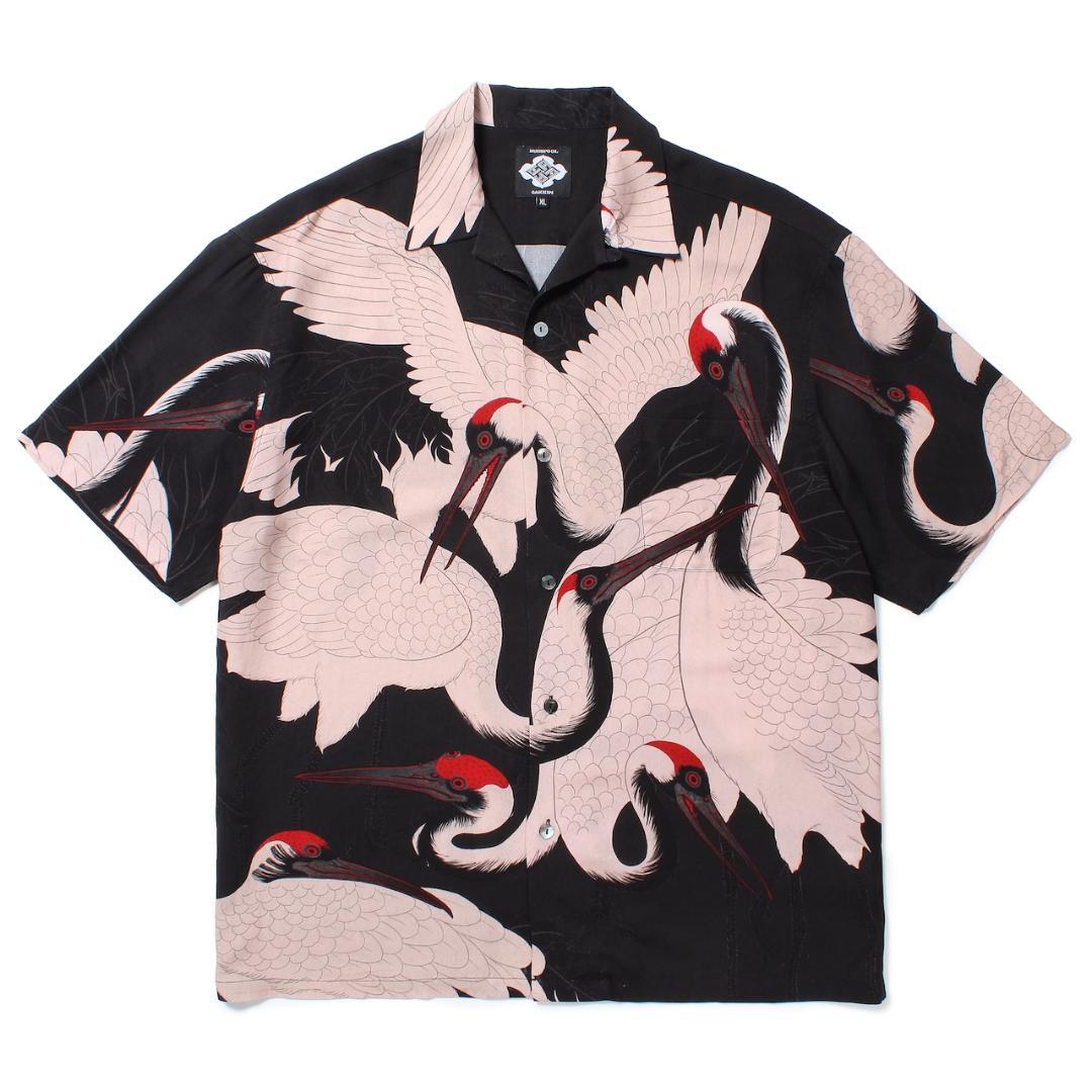 GAKKIN × BUDSPOOL 赤目鶴 HAWAIIAN SHIRT XL BLACK 黒 ブラック GAKKIN × BUDSPOOL 赤目鶴 HAWAIIAN SHIRT XL BLACK 黒 ブラック