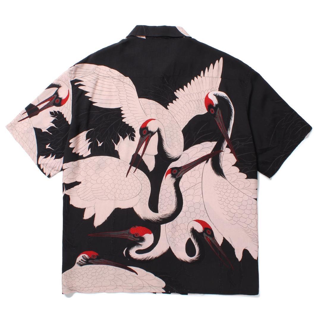 GAKKIN × BUDSPOOL 赤目鶴 HAWAIIAN SHIRT XL BLACK 黒 ブラック GAKKIN × BUDSPOOL 赤目鶴 HAWAIIAN SHIRT XL BLACK 黒 ブラック