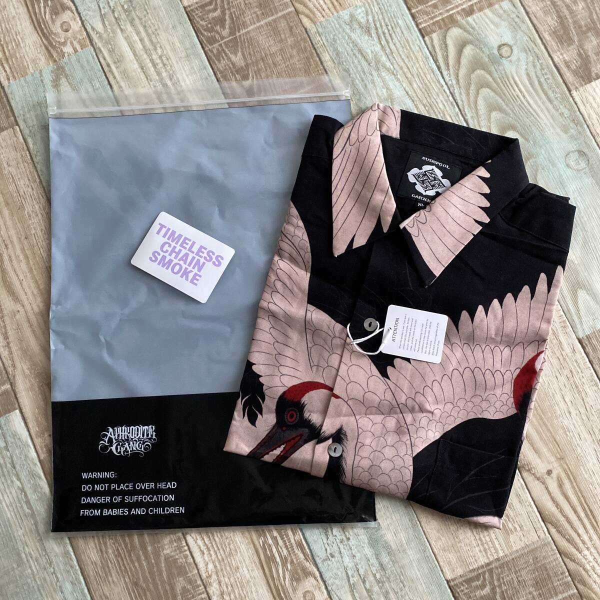 GAKKIN × BUDSPOOL 赤目鶴 HAWAIIAN SHIRT XL BLACK 黒 ブラック GAKKIN × BUDSPOOL 赤目鶴 HAWAIIAN SHIRT XL BLACK 黒 ブラック