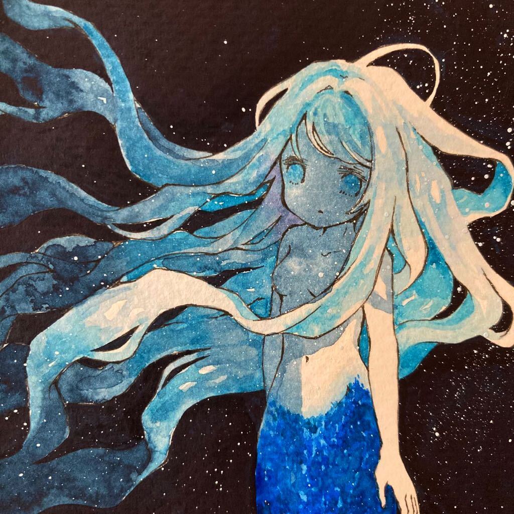 Yahoo!オークション - 手描きイラスト オリジナル 透明水彩 人魚 Yahoo!オークション - 手描きイラスト オリジナル 透明水彩 人魚