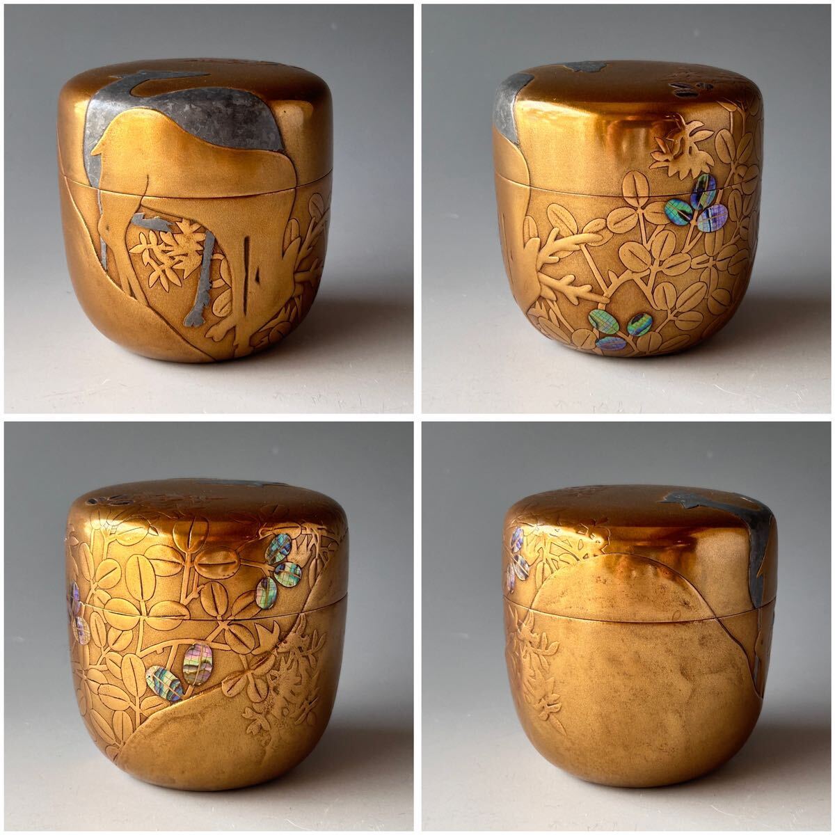 【お1人様1点限り】 大棗 内梨地 萩に鹿蒔絵 茶道具 輪島塗 薄茶 秋 漆芸 共箱 清石 工芸品