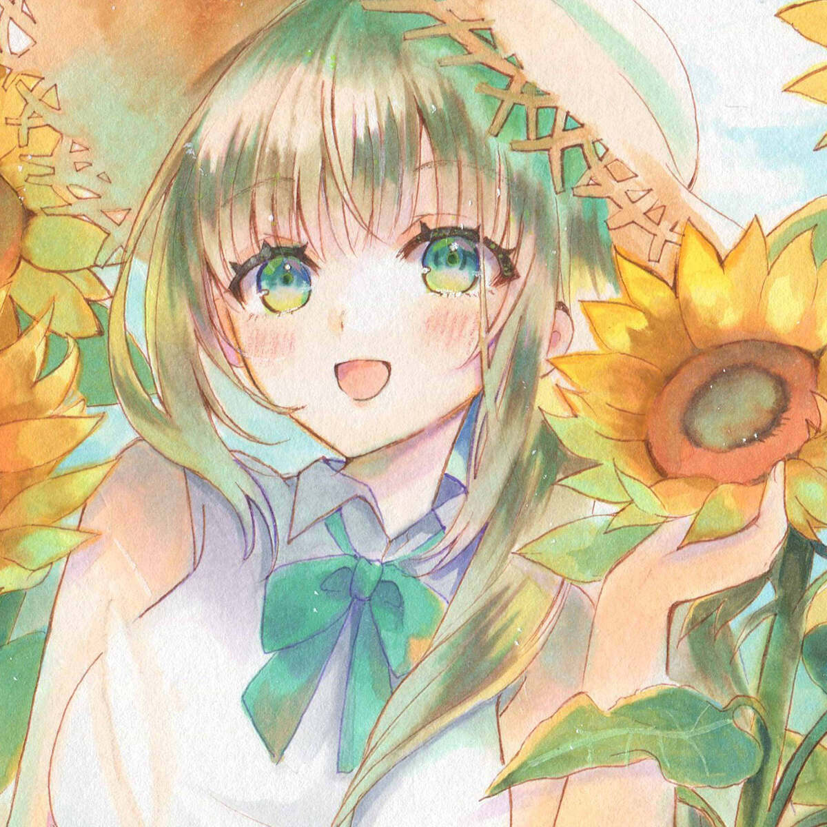オリジナル手描きイラスト◇ひまわりに愛されているきみ◇A4