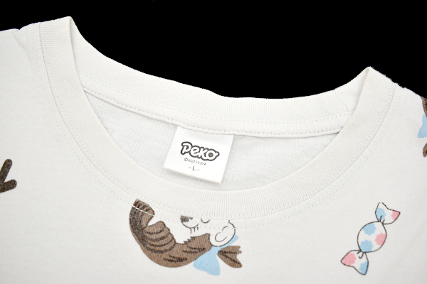 Y-7813★送料無料★不二家 ミルキー PEKO ペコちゃん 2022 FUJIYA★ライトグレー 総柄 半袖 T-シャツ L_画像5