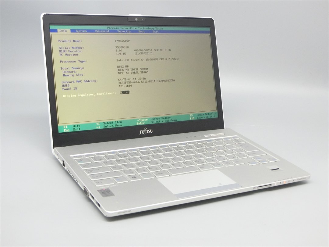 FUJITSU SH75/T / 第5世代i5-5200U /13.3インチ/ メモリ8G/ BIOSまで表示 / NOチェック詳細(xì)不明 / ノートPCパソコン/ジャンク品