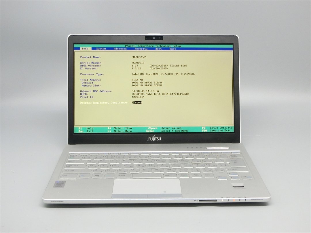 FUJITSU SH75/T / 第5世代i5-5200U /13.3インチ/ メモリ8G/ BIOSまで表示 / NOチェック詳細(xì)不明 / ノートPCパソコン/ジャンク品