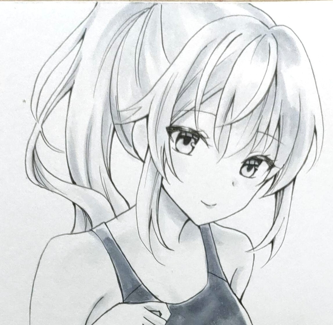 手描きイラスト 女の子 B6サイズ 水着 モノクロ(手描きイラスト 手描きイラスト 女の子 B6サイズ 水着 モノクロ(手描きイラスト