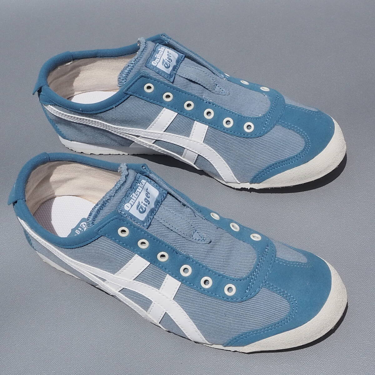 超美品!! 25cm オニツカタイガー メキシコ スリッポン 水色ｘ白 Onitsuka Tiger MEXICO SLIP-ON