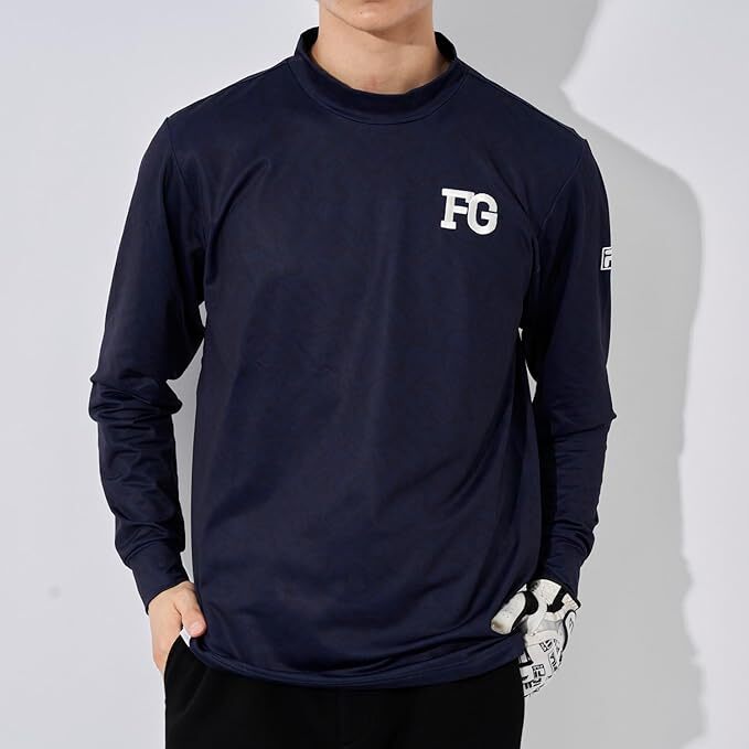 新品 フィラ ゴルフ 長袖 モックネック シャツ Mサイズ 紺 ネイビー 783-507 タイポプリント UVカット 保温 定価9,350円 783507_画像2