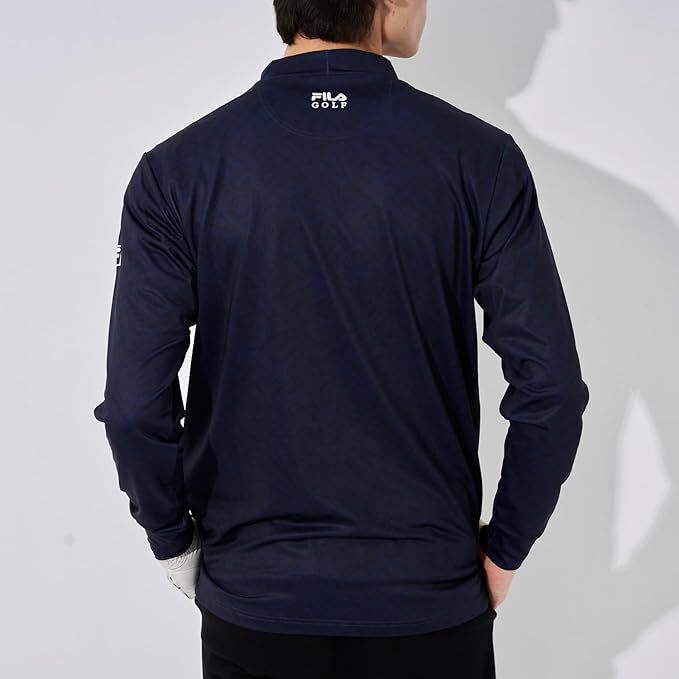 新品 フィラ ゴルフ 長袖 モックネック シャツ Mサイズ 紺 ネイビー 783-507 タイポプリント UVカット 保温 定価9,350円 783507_画像4
