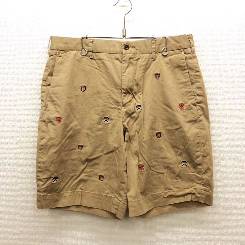 【FH223】POLO RALPH LAUREN W31 薄地 刺繍チノハーフパンツ ベージュ ストレッチ生地 ブランド古着 ポロ ラルフローレン ショート送料無料