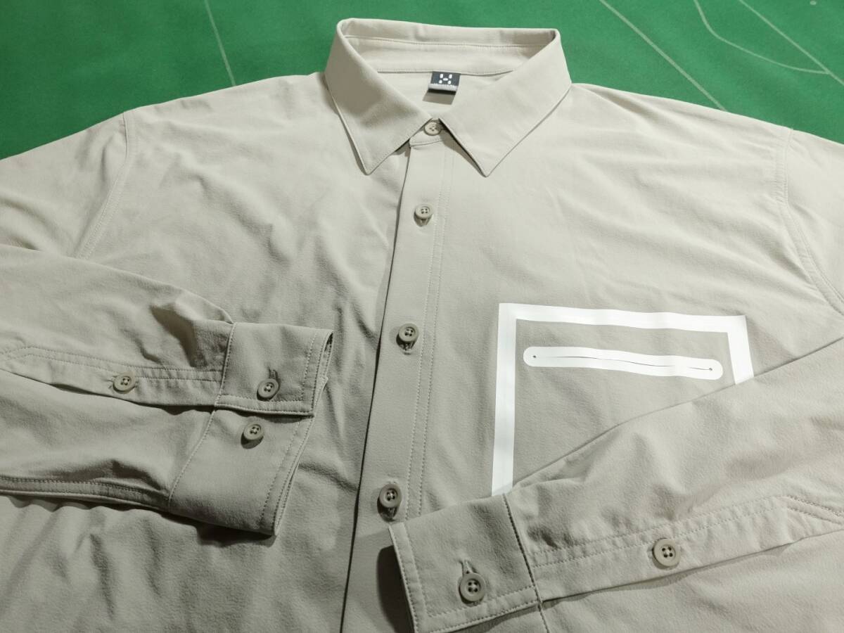 ▲Haglofsホグロフス 軽量 ストレッチ 吸汗速乾 長袖シャツ ドライストレッチ シャツ LS ベージュ アジアM（JP L-XL） 美品!!!▲