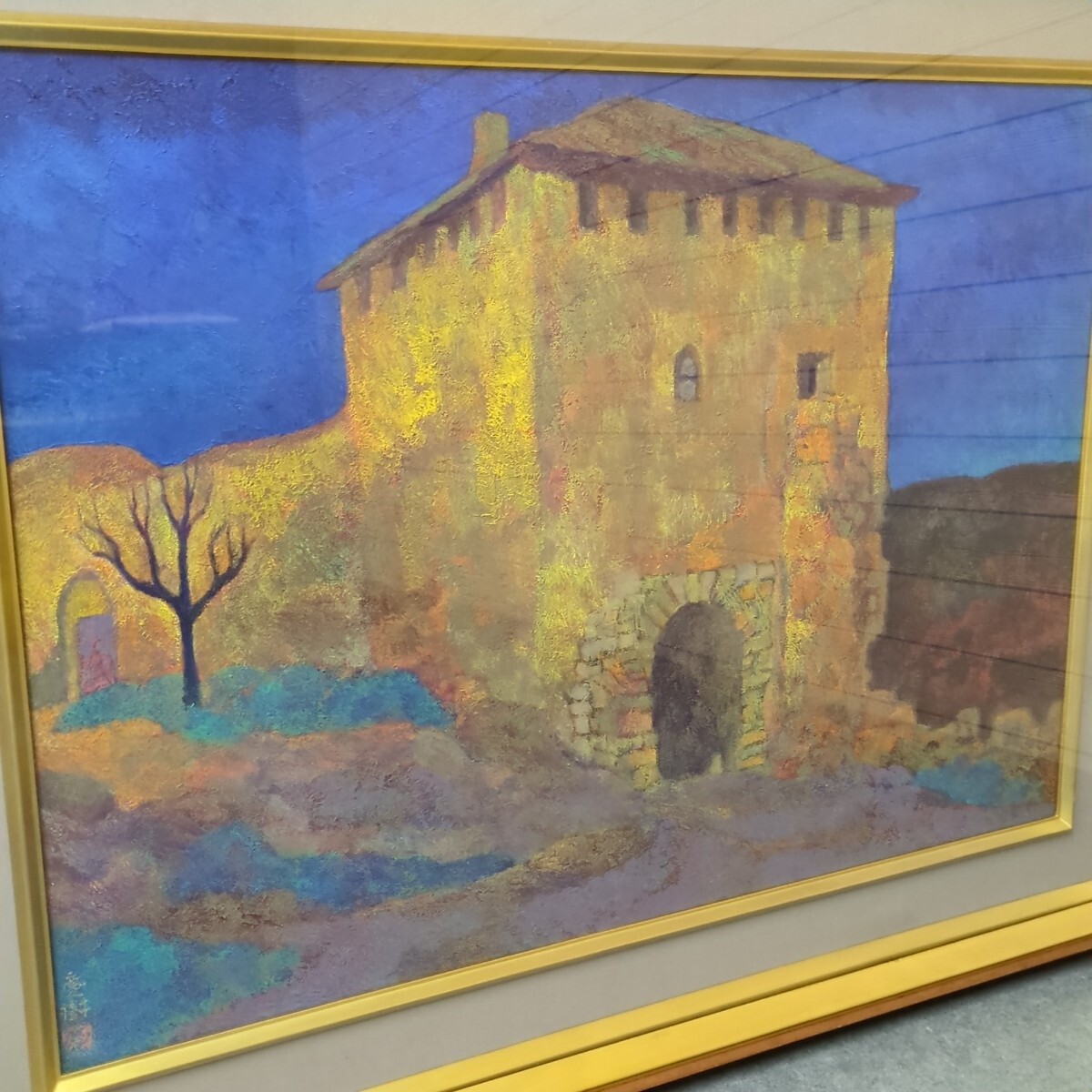絵画 依岡慶樹 『 城門 』20号 昭和 日本画個展 額装 真作 風景 絵画 依岡慶樹 『 城門 』20号 昭和 日本画個展 額装 真作 風景