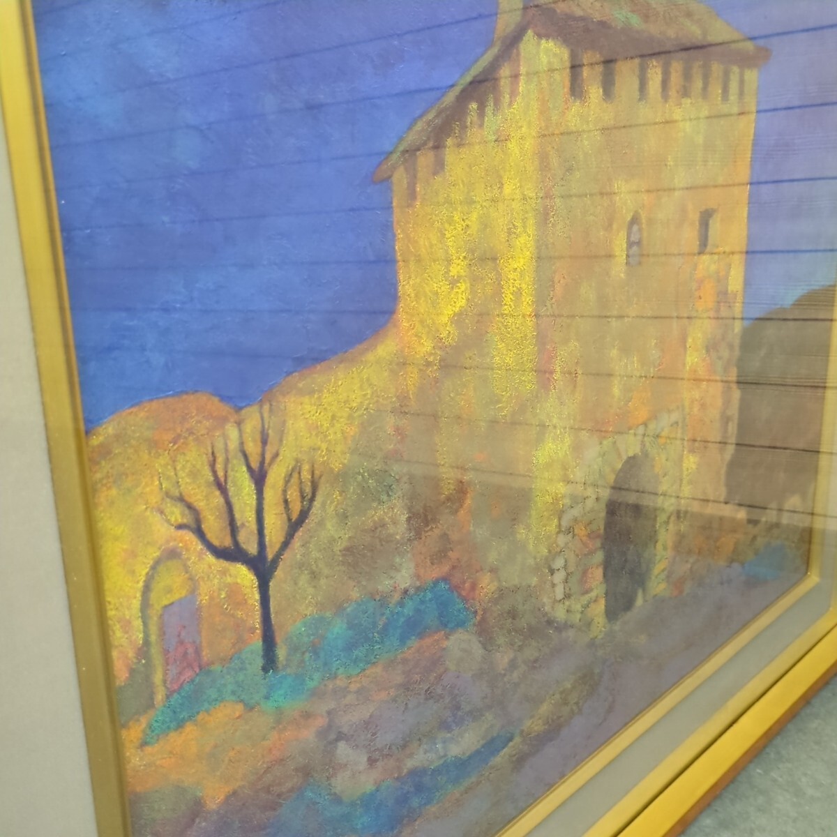 絵画 依岡慶樹 『 城門 』20号 昭和 日本画個展 額装 真作 風景 絵画 依岡慶樹 『 城門 』20号 昭和 日本画個展 額装 真作 風景