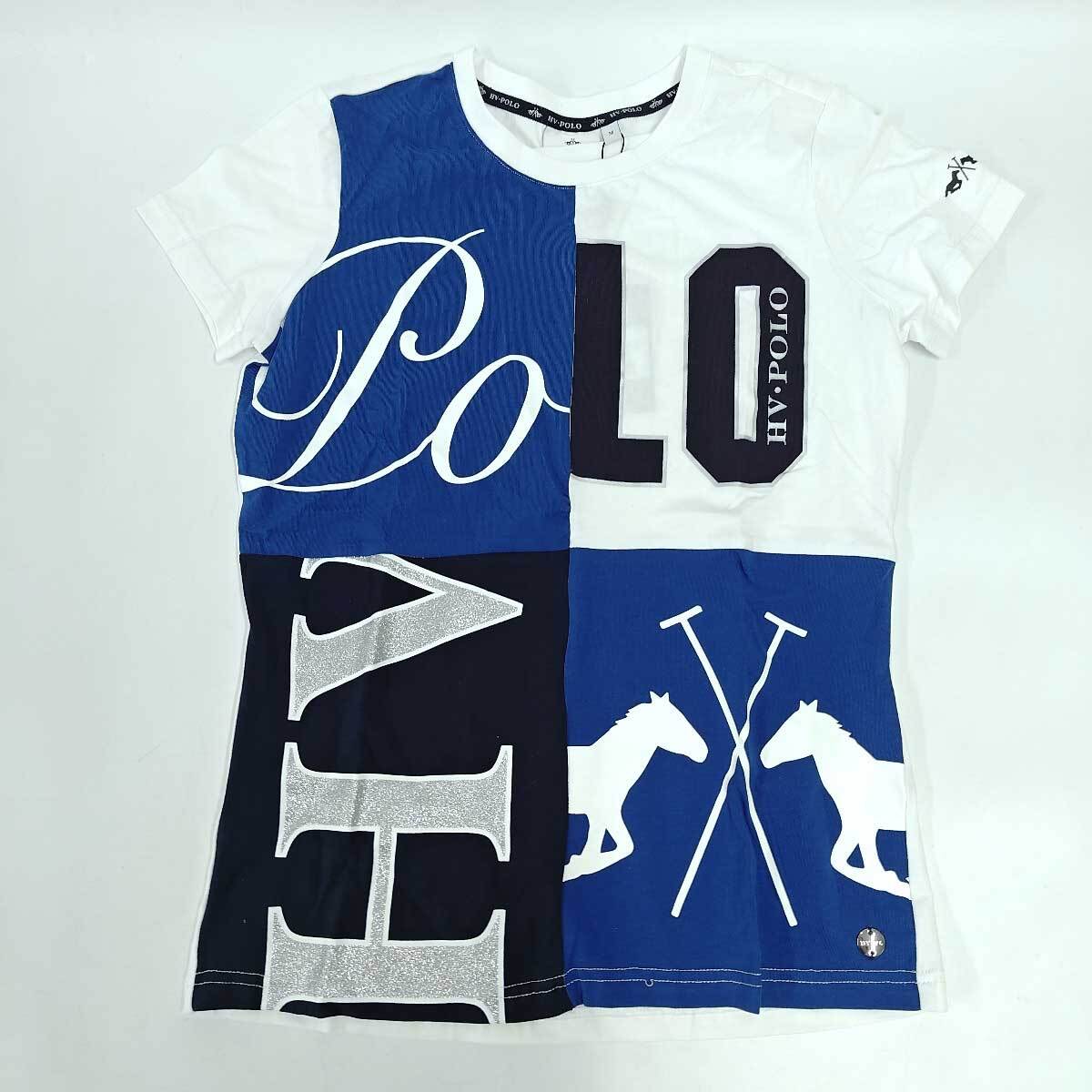 【中古・未使用品】HV POLO ROSALY 半袖 Tシャツ ライディングシャツ ポロ 14038 ホワイト ブルー レディース 乗馬 馬術