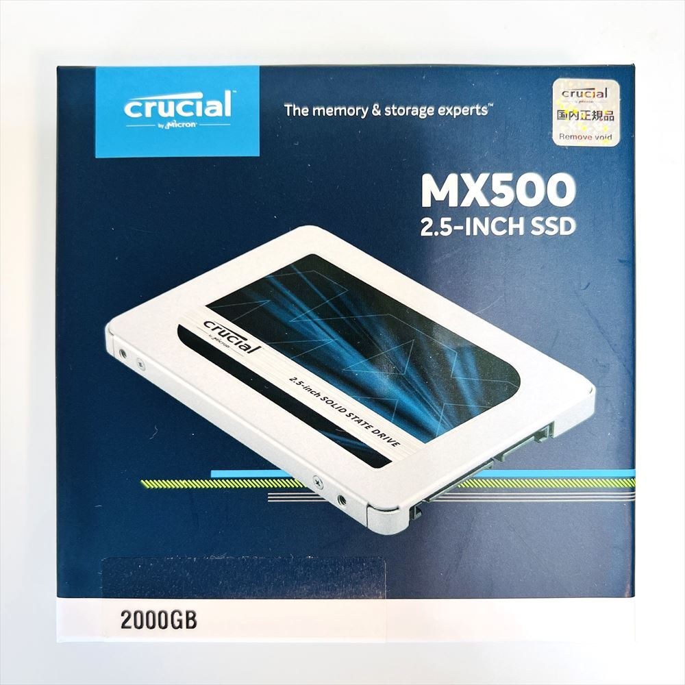 【新品未使用】Crucial SSD 2000GB 内蔵2.5インチ 7mm MX500 (9.5mmスペーサー付属) 