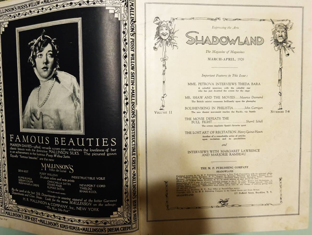 9520円 【1920年発行のアメリカの雑誌】 月刊誌『Shadowland』の 9520円 【1920年発行のアメリカの雑誌】 月刊誌『Shadowland』の