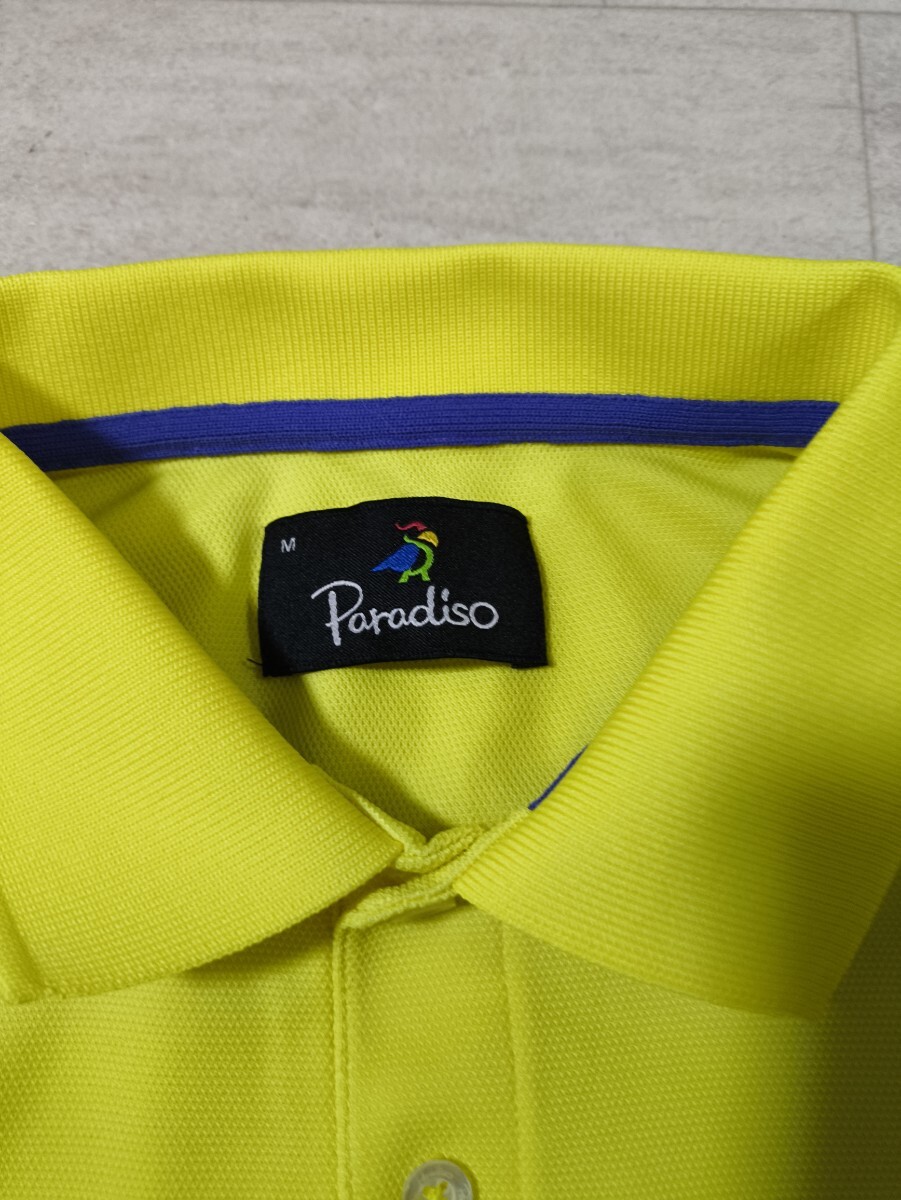 サイズ：M　美品　日本制　Paradiso パラディーソ ポロシャツ 半袖 ロゴ 刺繍 無地 シンプル イエロー
