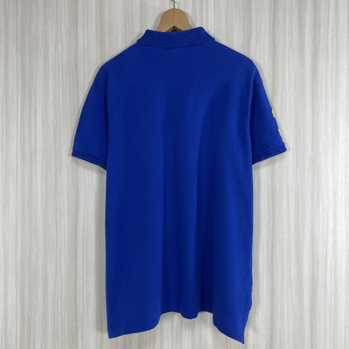 ☆90s☆POLO ポロバイラルフローレン ビッグロゴ USA ビッグポニー ナンバリング 半袖ポロシャツ XL表記 ロイヤルブルー アメカジ 古著