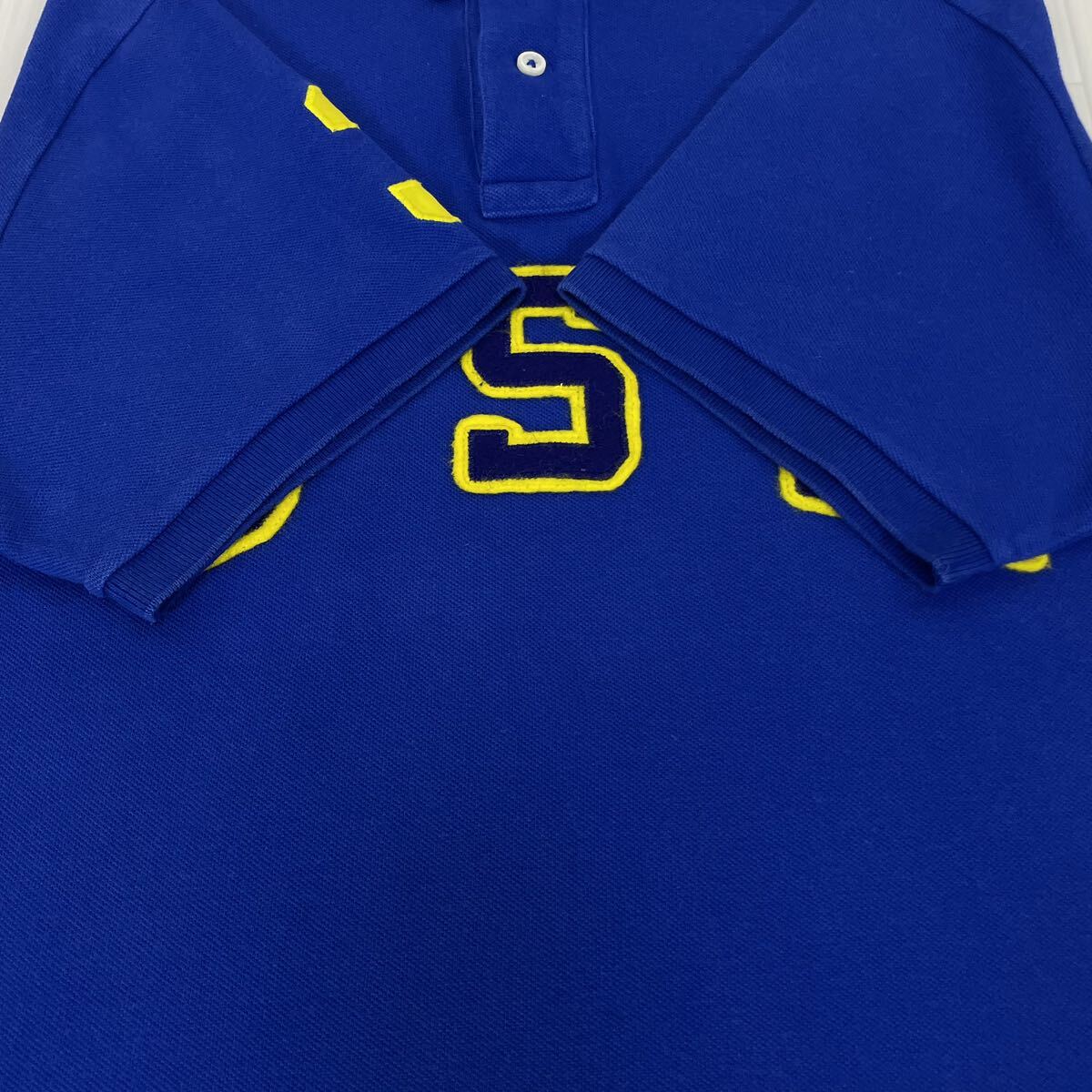 ☆90s☆POLO ポロバイラルフローレン ビッグロゴ USA ビッグポニー ナンバリング 半袖ポロシャツ XL表記 ロイヤルブルー アメカジ 古著