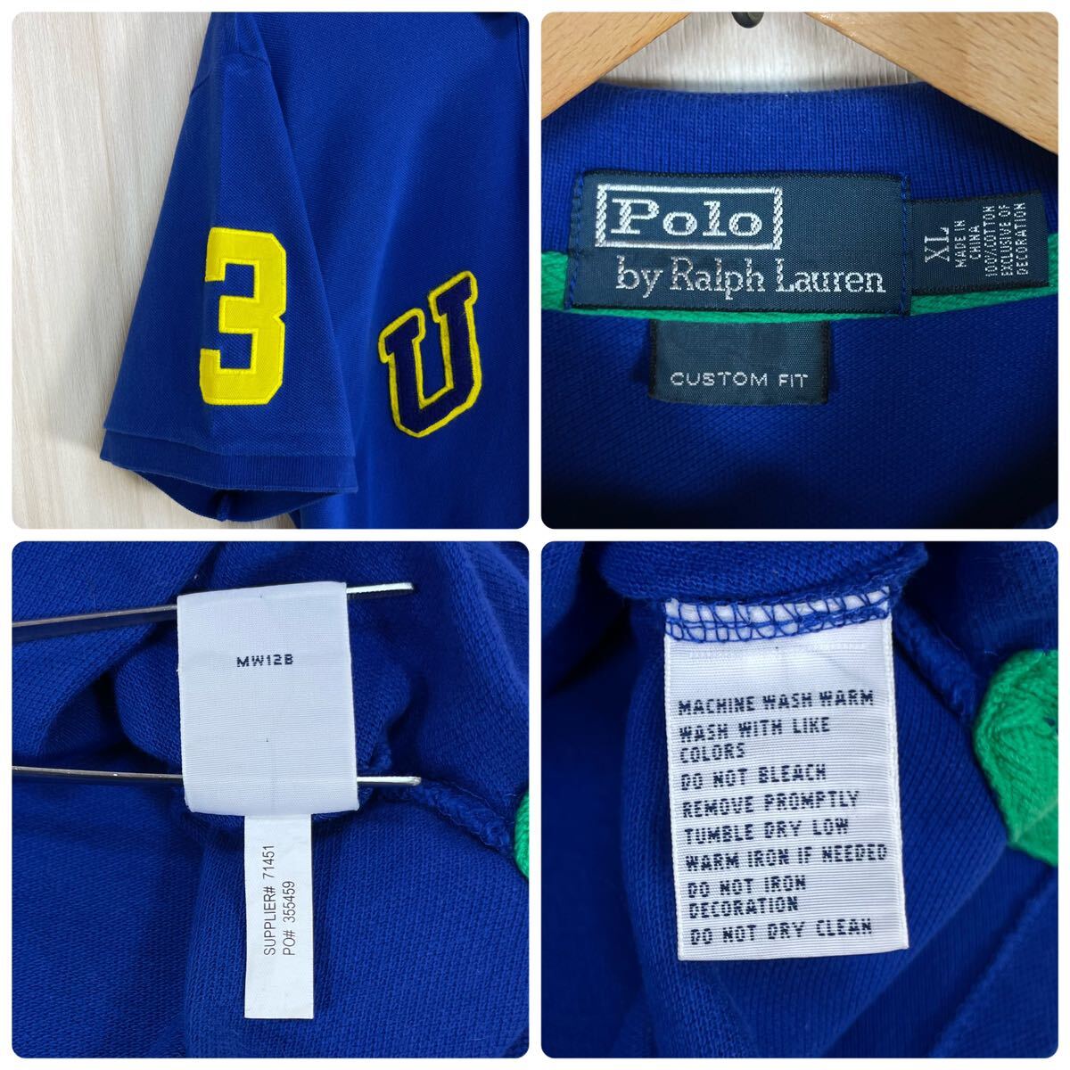☆90s☆POLO ポロバイラルフローレン ビッグロゴ USA ビッグポニー ナンバリング 半袖ポロシャツ XL表記 ロイヤルブルー アメカジ 古著