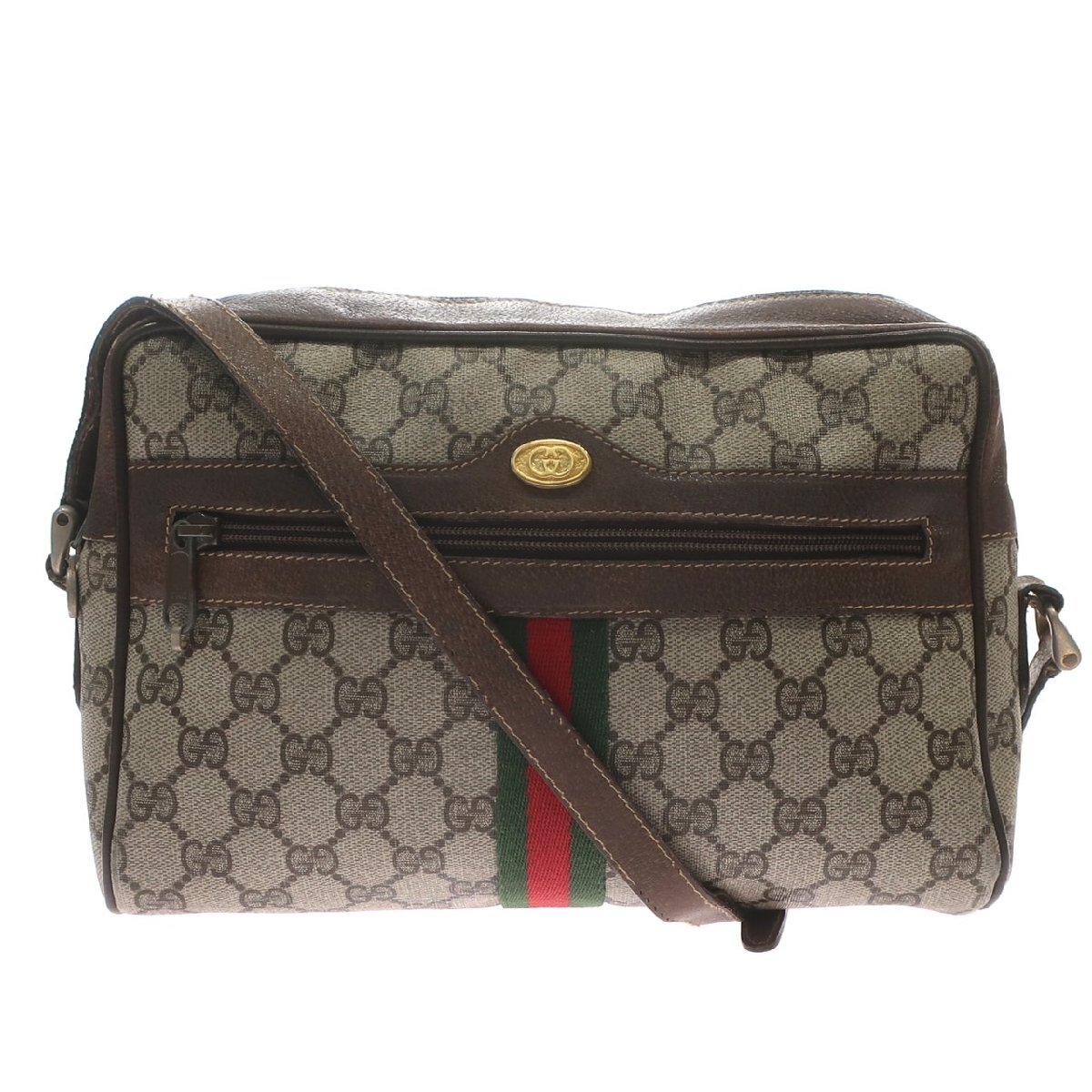 1円スタート GUCCI グッチ オールドグッチ GGスプリーム ショルダーバッグ 378.02.005 GG柄 シェリーライン クロスボディ レザー ブラウン