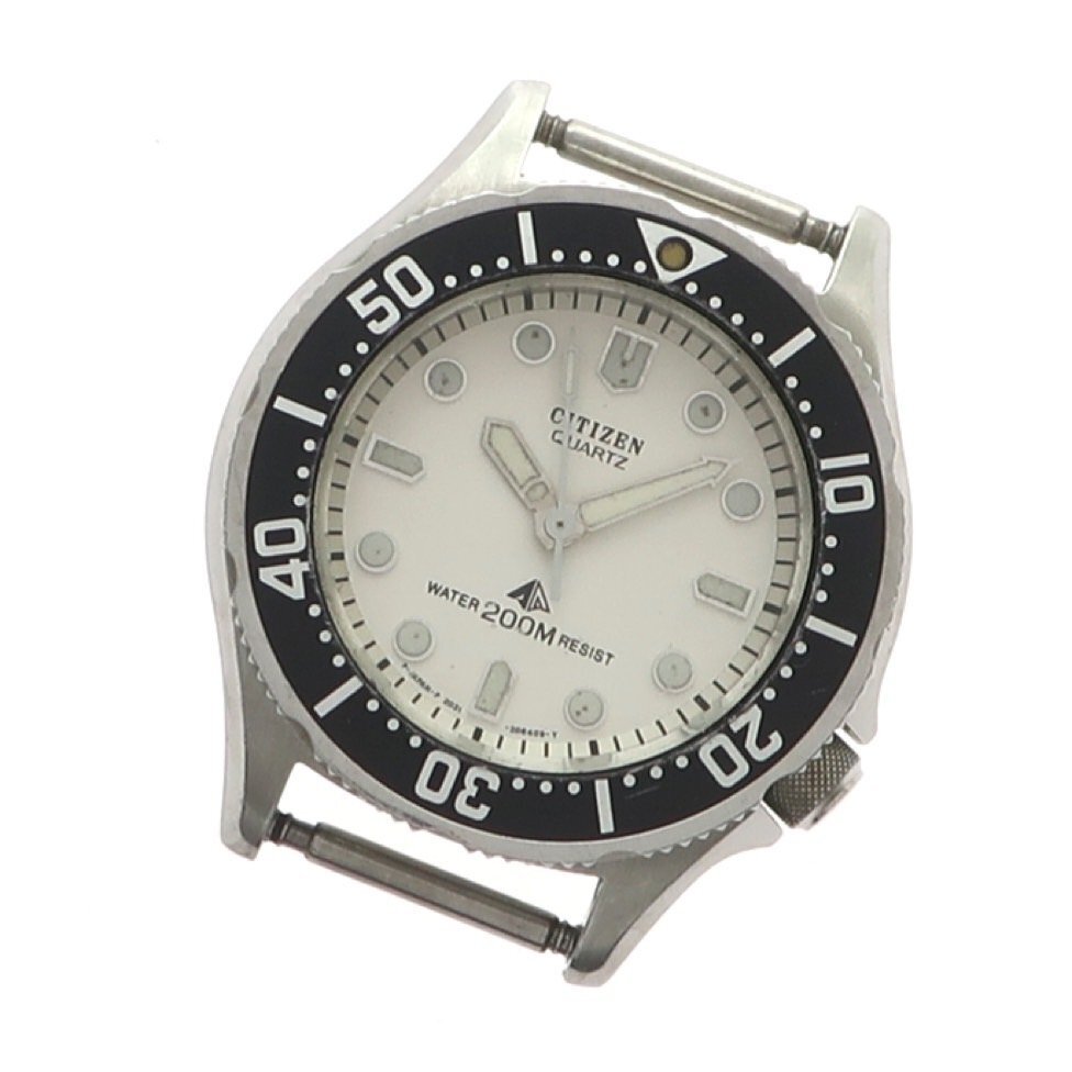1円スタート 稼働品 CITIZEN シチズン メンズ 腕時計 2031-204140 ダイバー クォーツ ラウンドフェイス 回転ベゼル 3針 シルバー 白文字盤