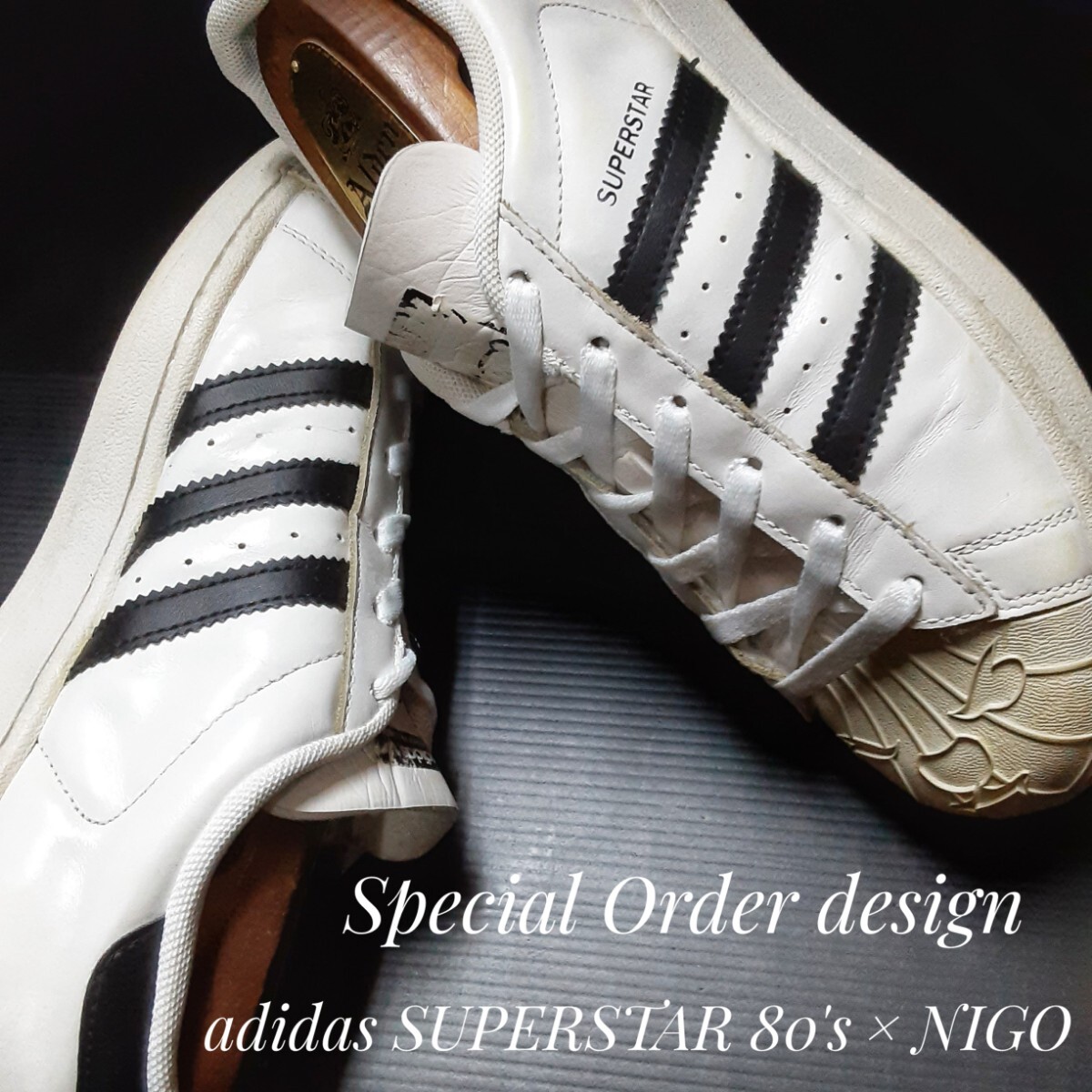 最値!完売生産終了!ヴィンテージモデル!通称ニーゴスター!NIGO×アディダス スーパースター 80's高級レザー スニーカー!ホワイト!白 希少24