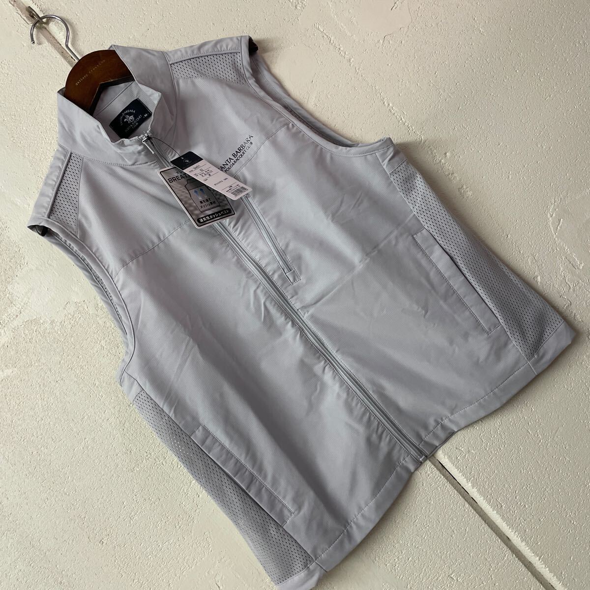 Mサイズメンズメッシュ切り替え前ファスナーベスト　グレー